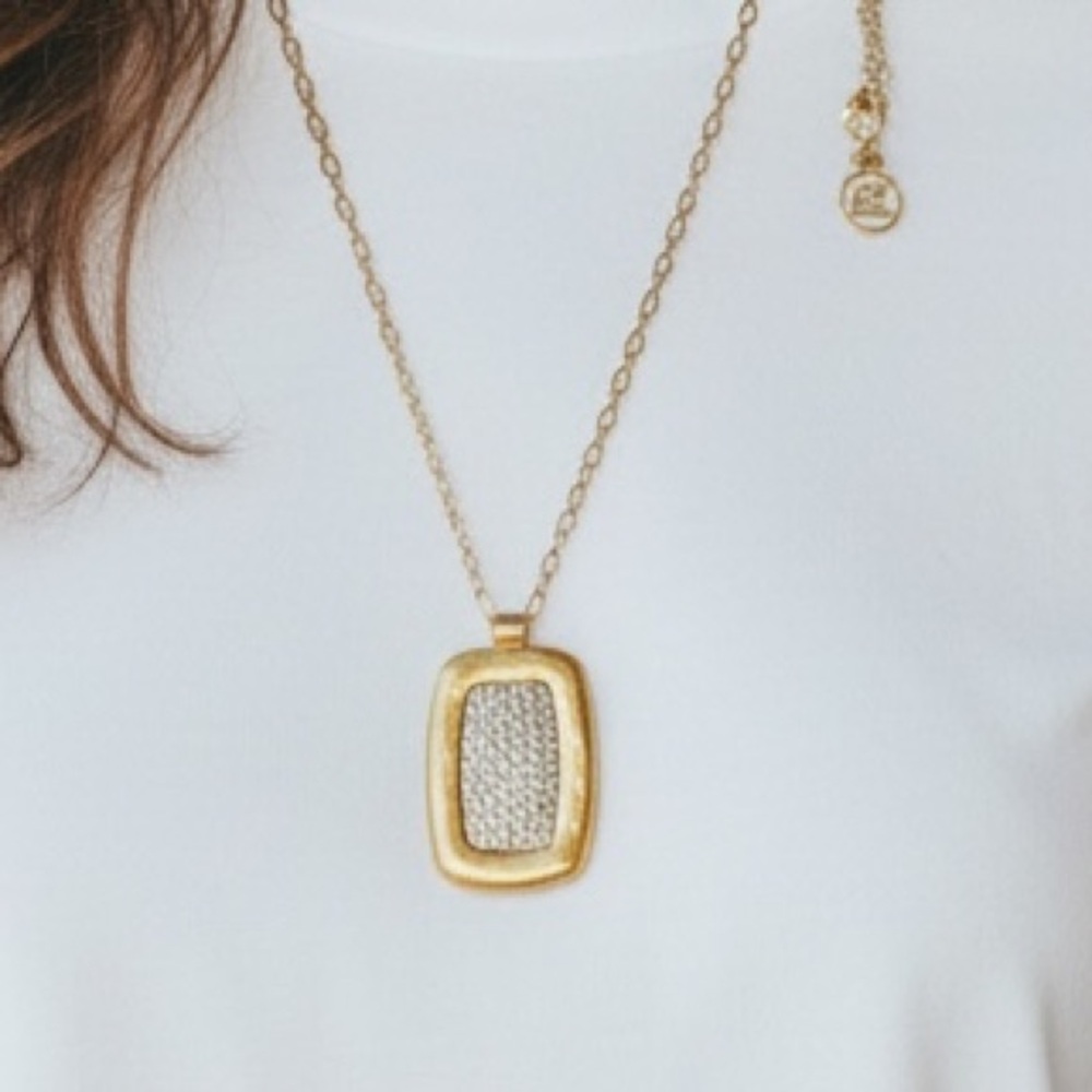 Ellen Tracy Two-Tone Textured Pendant Necklace - 26”